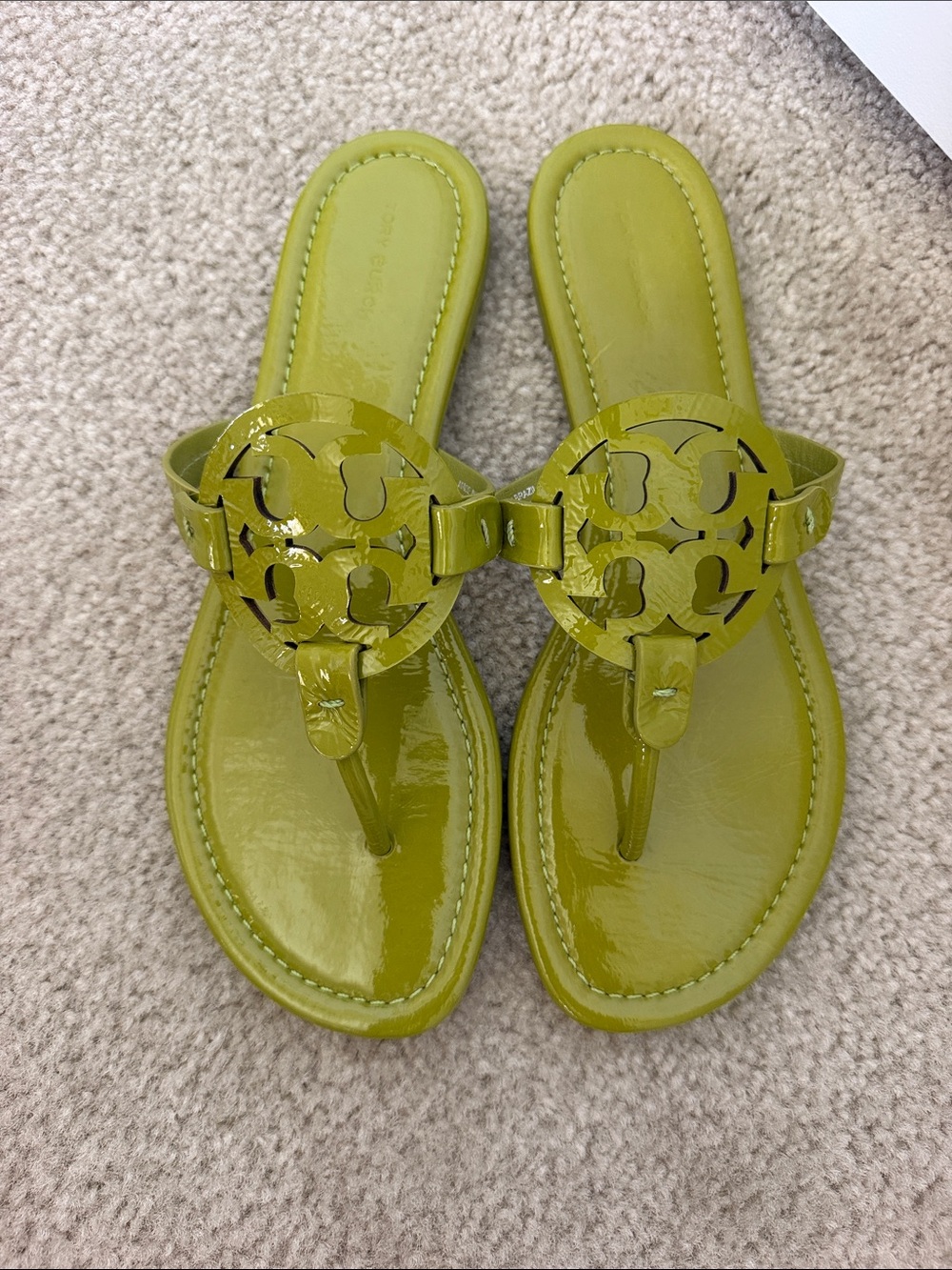 Tory Burch Green Patent Miller Thong Sandals size 10